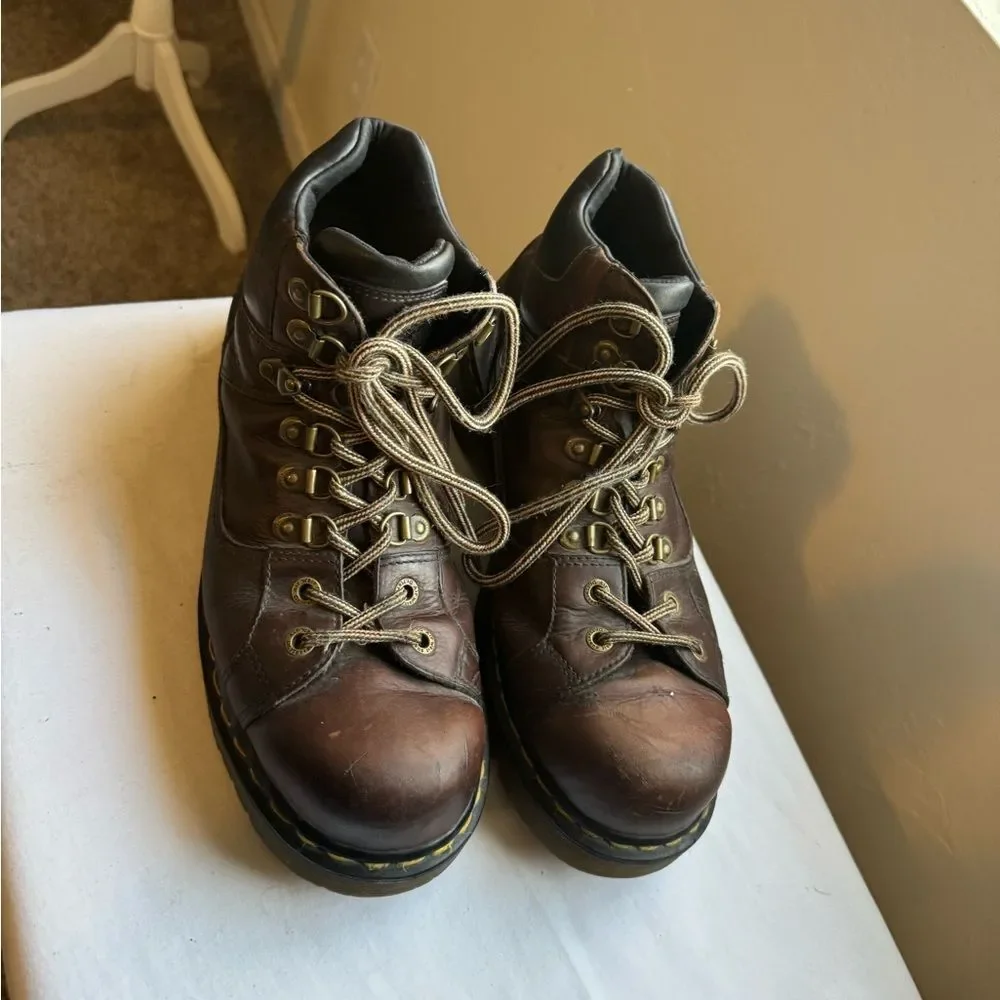 Vintage Y2K Dr Martens Brown Leather Lace-up Grunge Ankle Work Boots Size 12